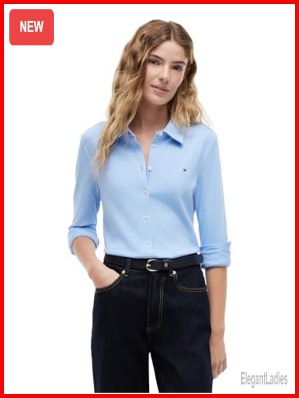 Cotton Pique Long Sleeve Button Down Shirt Slim Fit Stretch